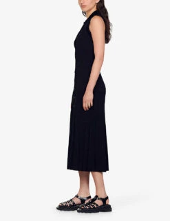 Sandro Laurene Collared Sleeveless Stretch-knit Midi Dress 7 Sandro Laurene Collared Sleeveless Stretch-knit Midi Dress -Whistles Shop R04197736 NOIRGRIS ALT02