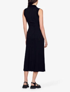 Sandro Laurene Collared Sleeveless Stretch-knit Midi Dress 8 Sandro Laurene Collared Sleeveless Stretch-knit Midi Dress -Whistles Shop R04197736 NOIRGRIS ALT03