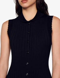Sandro Laurene Collared Sleeveless Stretch-knit Midi Dress 9 Sandro Laurene Collared Sleeveless Stretch-knit Midi Dress -Whistles Shop R04197736 NOIRGRIS ALT04