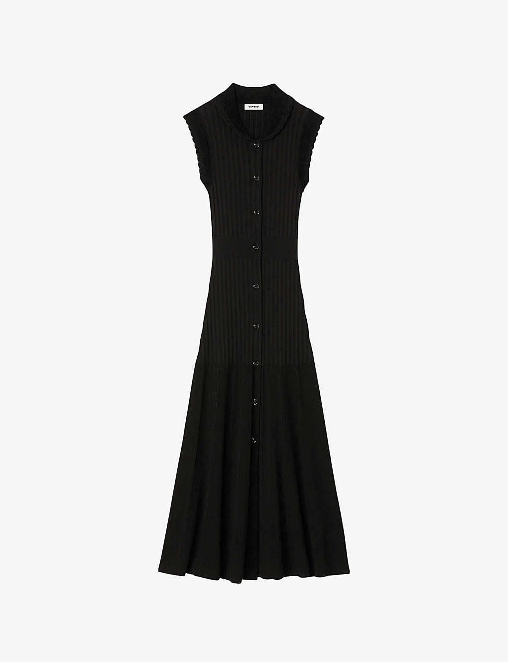 Sandro Laurene Collared Sleeveless Stretch-knit Midi Dress 1 Sandro Laurene Collared Sleeveless Stretch-knit Midi Dress