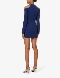 Cut-out Halterneck Stretch-woven Mini Dress -Whistles Shop R04198654 NAVYSILVER ALT03