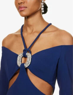 Cut-out Halterneck Stretch-woven Mini Dress -Whistles Shop R04198654 NAVYSILVER ALT04