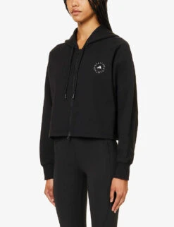 Adidas By Stella Mccartney Logo-print Cropped Organic-cotton And Recycled Polyester-blend Hoody -Whistles Shop R04201647 BLACKWHITE ALT02
