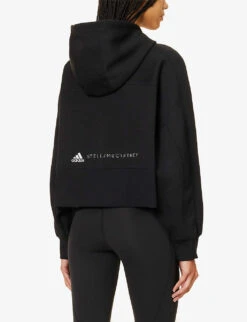 Adidas By Stella Mccartney Logo-print Cropped Organic-cotton And Recycled Polyester-blend Hoody -Whistles Shop R04201647 BLACKWHITE ALT03
