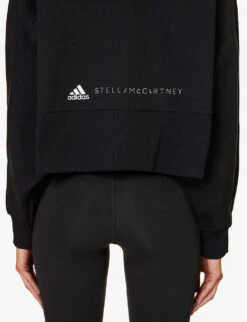 Adidas By Stella Mccartney Logo-print Cropped Organic-cotton And Recycled Polyester-blend Hoody -Whistles Shop R04201647 BLACKWHITE ALT04