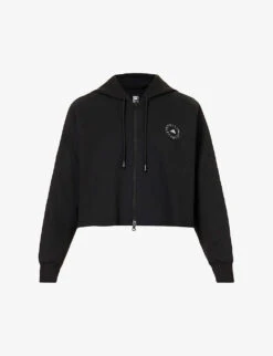 Adidas By Stella Mccartney Logo-print Cropped Organic-cotton And Recycled Polyester-blend Hoody