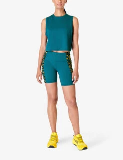 Sweaty Betty Breathe Easy Logo-brand Cropped Stretch Recycled-polyester Tank Top -Whistles Shop R04201951 CABINBLUE ALT01