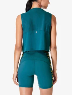 Sweaty Betty Breathe Easy Logo-brand Cropped Stretch Recycled-polyester Tank Top -Whistles Shop R04201951 CABINBLUE ALT03