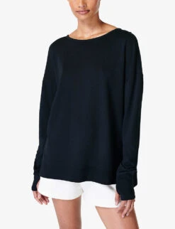 Sweaty Betty After Class Crossed-back Organic Cotton-blend Sweatshirt -Whistles Shop R04201987 BLACK ALT02