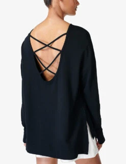 Sweaty Betty After Class Crossed-back Organic Cotton-blend Sweatshirt -Whistles Shop R04201987 BLACK ALT03