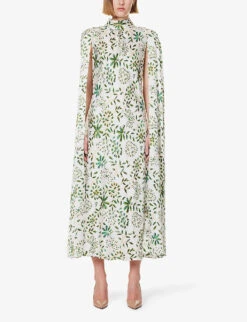 Floral-print High-neck Silk Midi Dress 7 Floral-print High-neck Silk Midi Dress -Whistles Shop R04202942 GREEN ALT02