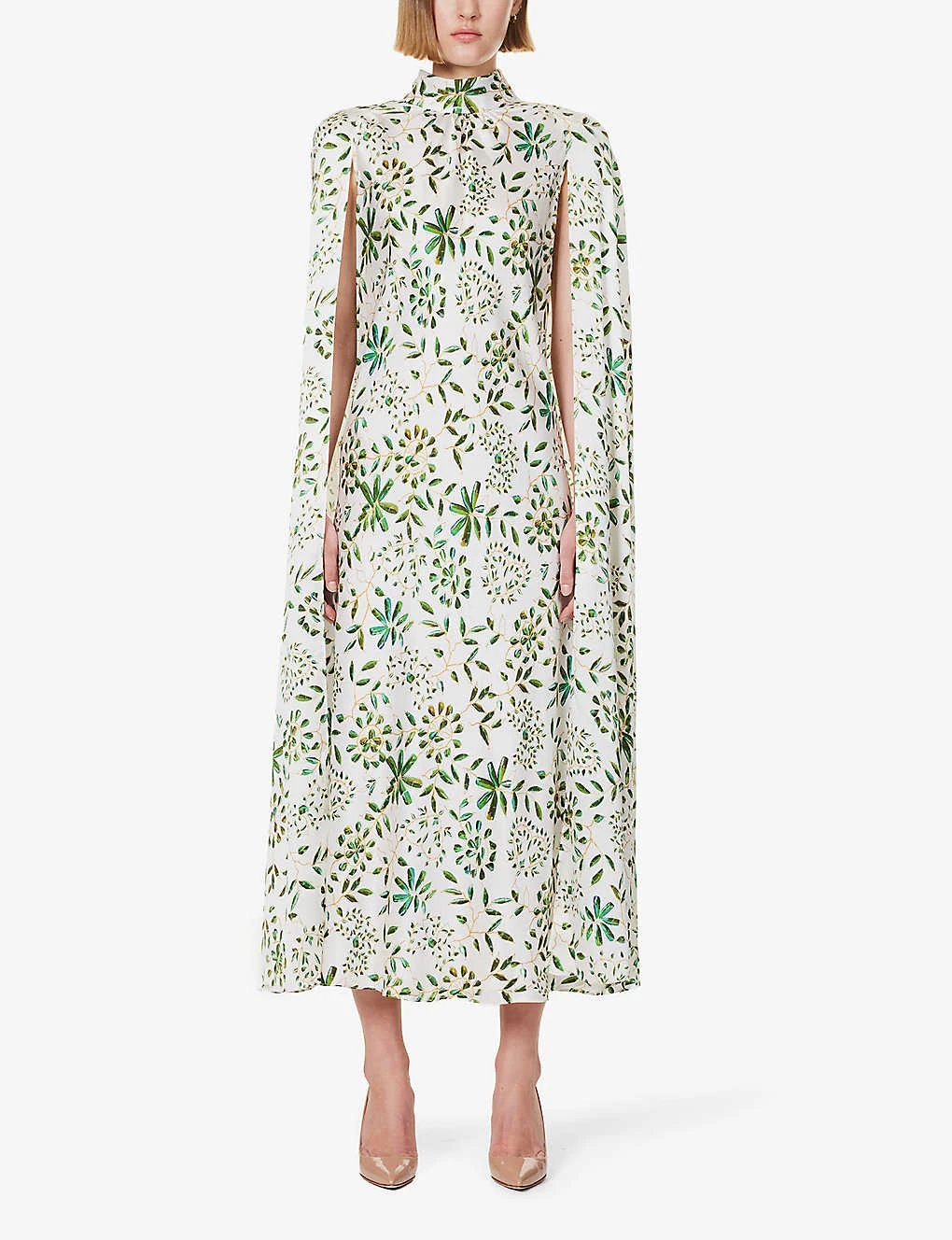 Floral-print High-neck Silk Midi Dress 3 Floral-print High-neck Silk Midi Dress - Image 3