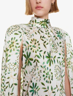 Floral-print High-neck Silk Midi Dress 9 Floral-print High-neck Silk Midi Dress -Whistles Shop R04202942 GREEN ALT04