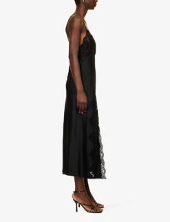 Floral-lace Split-hem Silk Maxi Dress -Whistles Shop R04202943 BLACK ALT02