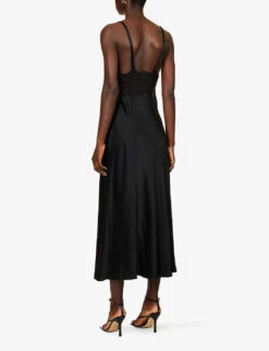 Floral-lace Split-hem Silk Maxi Dress -Whistles Shop R04202943 BLACK ALT03