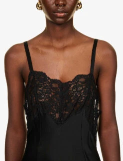 Floral-lace Split-hem Silk Maxi Dress -Whistles Shop R04202943 BLACK ALT04