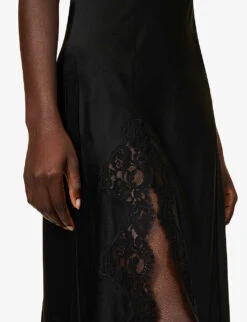 Floral-lace Split-hem Silk Maxi Dress -Whistles Shop R04202943 BLACK ALT05