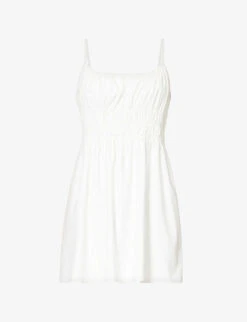 Kathleen Gathered Organic-cotton Blend Mini Dress