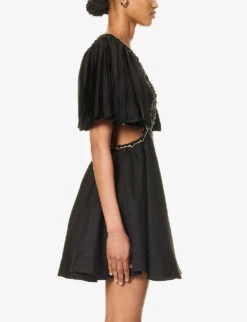 Monica Cut-out Linen-blend Mini Dress -Whistles Shop R04204010 BLACK ALT02