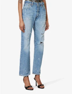 Heavy Distressed Straight-leg Mid-rise Jeans -Whistles Shop R04204157 MIDBLUE ALT02