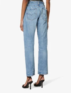 Heavy Distressed Straight-leg Mid-rise Jeans -Whistles Shop R04204157 MIDBLUE ALT03