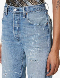 Heavy Distressed Straight-leg Mid-rise Jeans -Whistles Shop R04204157 MIDBLUE ALT04