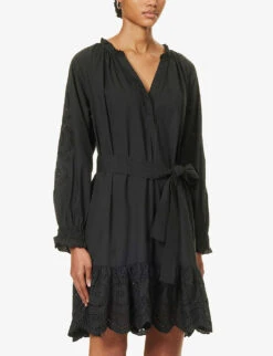 RAILS Saylor Broderie-trim Regular-fit Cotton-blend Mini Dress -Whistles Shop R04204739 BLACKEYELET ALT02