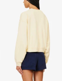 Tennis Graphic-print Cotton-jersey Jumper -Whistles Shop R04205022 ALMOND ALT03