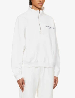Tennis Club Logo-print Quarter-zip Cotton Sweatshirt -Whistles Shop R04205025 WHITE ALT02