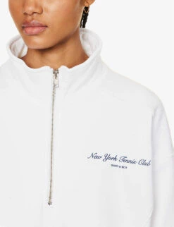 Tennis Club Logo-print Quarter-zip Cotton Sweatshirt -Whistles Shop R04205025 WHITE ALT04